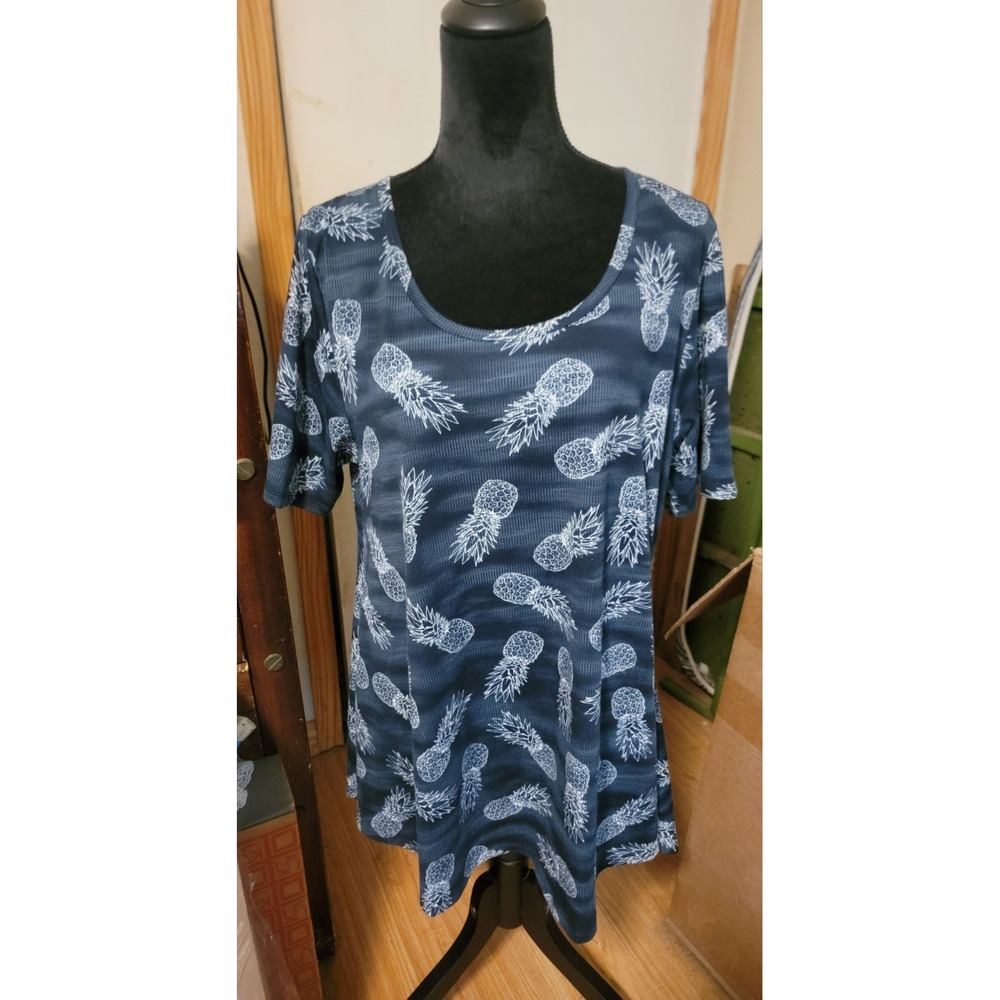 Perfect T Lularoe Pineapples Blue Tunic Shirt Simply Comfortable XL